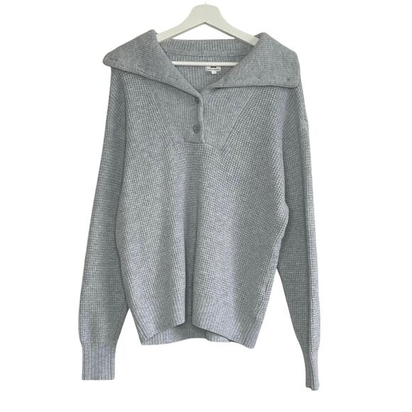 Aerie CozyUp Waffle Button Sweater Oversized Button Up Heather Gray - Picture 3 of 6